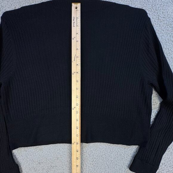 Black Ribbed Cropped Button Cardigan Sweater Women’s FITSLIKE: Small - Picture 8 of 9